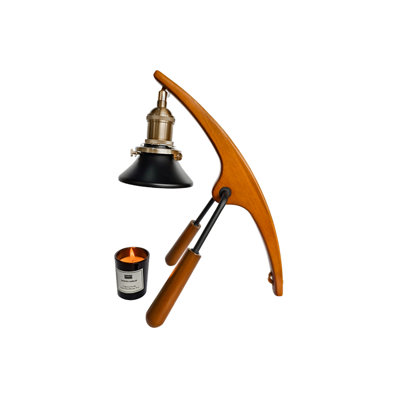 Svíčka teplejší lampa s dřevěným zakřiveným ramenem - Arc Glow